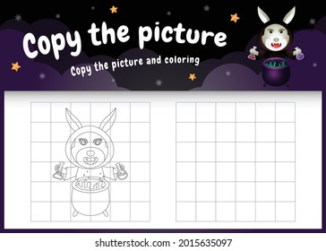 copy the picture kids game and coloring page with a cute rabbit using halloween costume