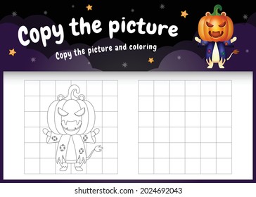 copy the picture kids game and coloring page with a cute lion using halloween costume