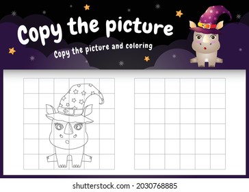 copy the picture kids game and coloring page with a cute rhino using halloween costume