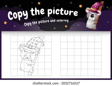 copy the picture kids game and coloring page with a cute koala using halloween costume