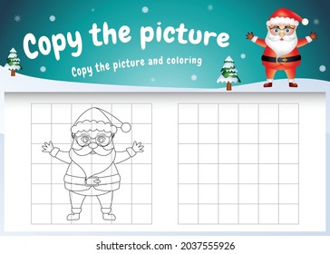 copy the picture kids game and coloring page with a cute santa claus using christmas costume