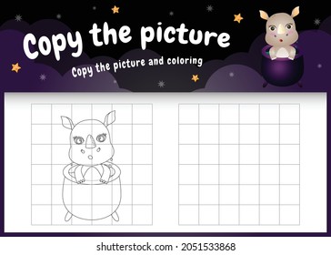 copy the picture kids game and coloring page with a cute rhino using halloween costume