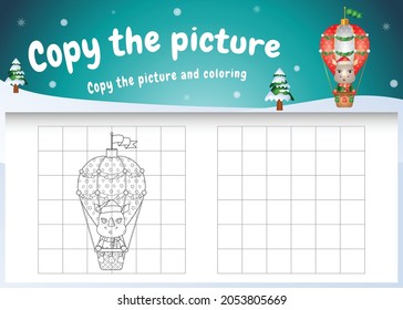 copy the picture kids game and coloring page with a cute rhino on hot air balloon