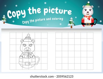 copy the picture kids game and coloring page with a cute polar bear on the cup