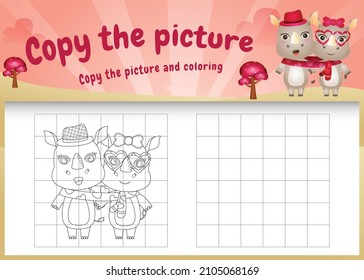 copy the picture kids game and coloring page with a cute rhinos using valentine costume