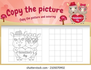 copy the picture kids game and coloring page with a cute rhinos using valentine costume