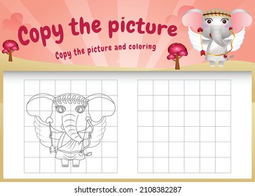 copy the picture kids game and coloring page with a cute elephant using valentine costume