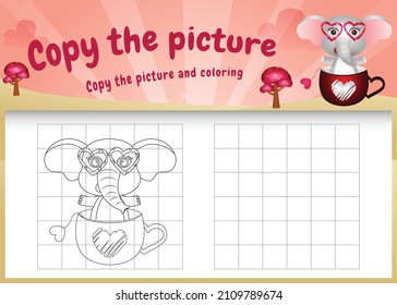 copy the picture kids game and coloring page with a cute elephant using valentine costume