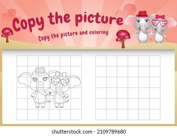 copy the picture kids game and coloring page with a cute elephant using valentine costume