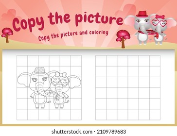 copy the picture kids game and coloring page with a cute elephant using valentine costume