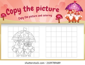 copy the picture kids game and coloring page with a cute fox using valentine costume