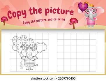 copy the picture kids game and coloring page with a cute elephant using valentine costume