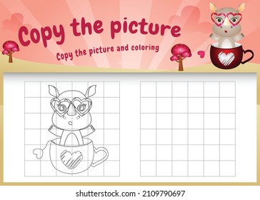 copy the picture kids game and coloring page with a cute rhinos using valentine costume