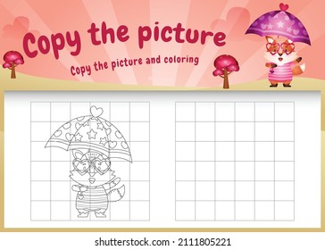 copy the picture kids game and coloring page with a cute fox using valentine costume