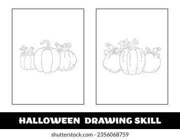 Copy the picture kids game and coloring page.Halloween education drawing skill game for preschool children..