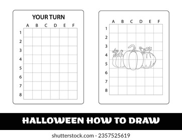 Copy the picture kids game and coloring page with halloween pumpkin. Halloween education Copy the picture game for preschool children..