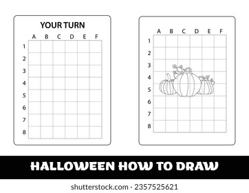 Copy the picture kids game and coloring page with halloween pumpkin. Halloween education Copy the picture game for preschool children..