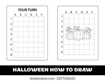 Copy the picture kids game and coloring page with halloween pumpkin. Halloween education Copy the picture game for preschool children..