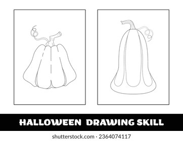 Copy the picture kids game and coloring page.Halloween education drawing skill game for preschool children..
