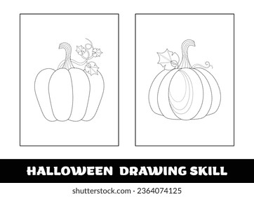 Copy the picture kids game and coloring page.Halloween education drawing skill game for preschool children..