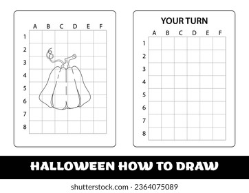 Copy the picture kids game and coloring page with halloween pumpkin. Halloween education Copy the picture game for preschool children..