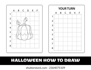 Copy the picture kids game and coloring page with halloween pumpkin. Halloween education Copy the picture game for preschool children..