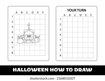Copy the picture kids game and coloring page with halloween pumpkin. Halloween education Copy the picture game for preschool children..