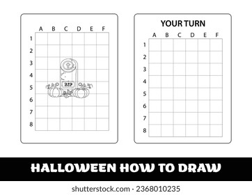 Copy the picture kids game and coloring page with halloween pumpkin. Halloween education Copy the picture game for preschool children..