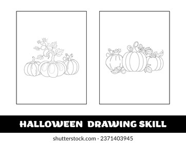 Copy the picture kids game and coloring page. Halloween education drawing skill game for preschool children..