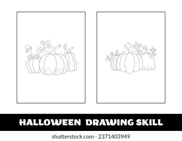 Copy the picture kids game and coloring page. Halloween education drawing skill game for preschool children..