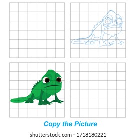 copiar la imagen para los niños usando la cuadrícula lagarto animal ilustración plana niños juegos educativos  