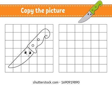 Copy the picture. Knife. Coloring book pages for kids. Education developing worksheet. Game for children. Handwriting practice. Catoon character.