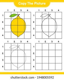 Copy the picture, copy the picture of Lemon using grid lines. Educational children game, printable worksheet, vector illustration