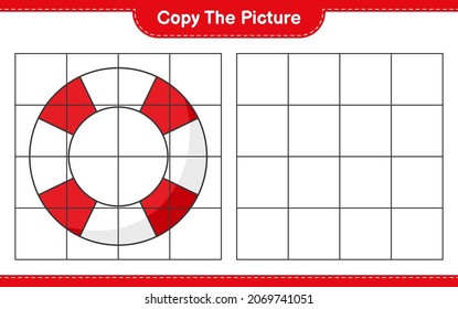 Copy the picture, copy the picture of Lifebuoy using grid lines. Educational children game, printable worksheet, vector illustration