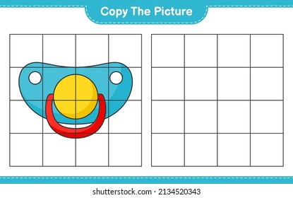 Copy the picture, copy the picture of Pacifier using grid lines. Educational children game, printable worksheet, vector illustration