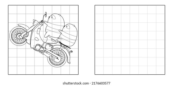 Copy the picture of pandas are riding motorcycle cartoon