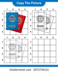 Copy the picture, copy the picture of Passport using grid lines. Educational children game, printable worksheet, vector illustration