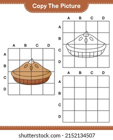 Copy the picture, copy the picture of Pie using grid lines. Educational children game, printable worksheet, vector illustration