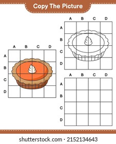 Copy the picture, copy the picture of Pie using grid lines. Educational children game, printable worksheet, vector illustration
