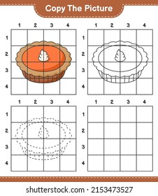 Copy the picture, copy the picture of Pie using grid lines. Educational children game, printable worksheet, vector illustration