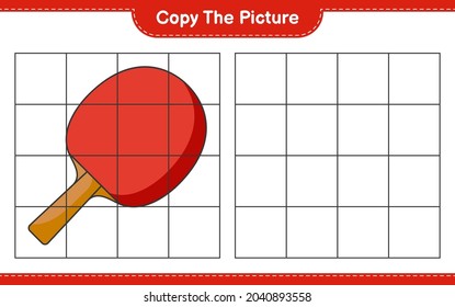 Copy the picture, copy the picture of Ping Pong Racket using grid lines. Educational children game, printable worksheet, vector illustration
