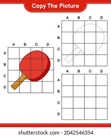 Copy the picture, copy the picture of Ping Pong Racket using grid lines. Educational children game, printable worksheet, vector illustration