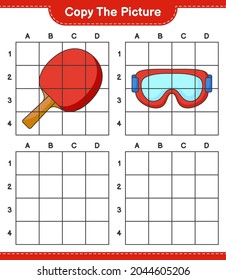 Copy the picture, copy the picture of Ping Pong Racket and Goggle using grid lines. Educational children game, printable worksheet, vector illustration