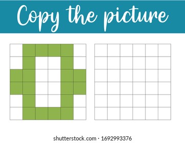 Copy the picture. Printable worksheet. Pixel art. Drawing skills training. Kids preschool activity.  Vector illustration