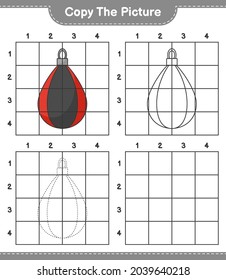 Copy the picture, copy the picture of Punching Bag using grid lines. Educational children game, printable worksheet, vector illustration