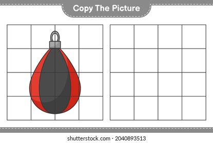 Copy the picture, copy the picture of Punching Bag using grid lines. Educational children game, printable worksheet, vector illustration