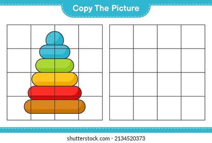 Copy the picture, copy the picture of Pyramid Toy using grid lines. Educational children game, printable worksheet, vector illustration