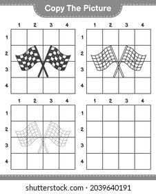 Copy the picture, copy the picture of Racing Flags using grid lines. Educational children game, printable worksheet, vector illustration