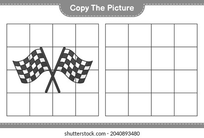 Copy the picture, copy the picture of Racing Flags using grid lines. Educational children game, printable worksheet, vector illustration