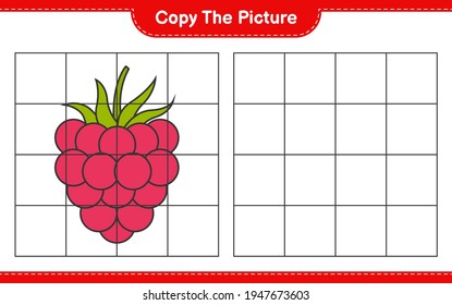 Copy the picture, copy the picture of Raspberries using grid lines. Educational children game, printable worksheet, vector illustration